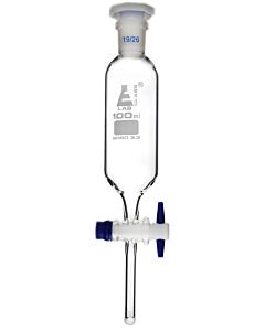 Eisco Labs Dropping Funnel, 100ml - Cylindrical - With 19/26 Plastic Stopper & Ptfe Stopcock - Borosilicate Glass