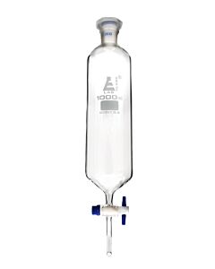 Eisco Labs Dropping Funnel, 1000ml - 29/32 Plastic Stopper - Ungraduated, Ptfe Key Stopcock - Cylindrical - Borosilicate Glass - Eisco Labs