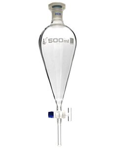 Eisco Labs Squibb Separating Funnel, 500ml - 24/29 Plastic Stopper, Glass Key Stopcock, Ungraduated - Borosilicate Glass - Eisco Labs