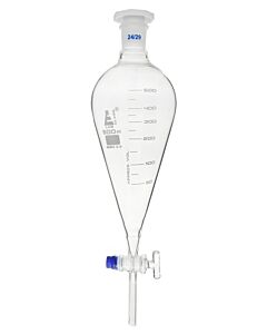 Eisco Labs Squibb Separating Funnel, 500ml - 24/29 Plastic Stopper, Glass Key Stopcock, Graduated - Borosilicate Glass - Eisco Labs