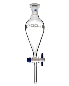 Eisco Labs Squibb Separating Funnel, 100ml - 19/26 Plastic Stopper, Ptfe Key Stopcock, Ungraduated - Borosilicate Glass - Eisco Labs