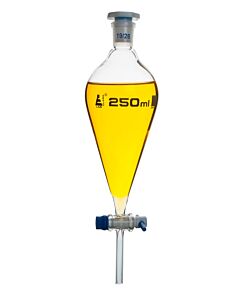 Eisco Labs Squibb Separating Funnel, 250ml - 19/26 Plastic Stopper, Ptfe Key Stopcock, Ungraduated - Borosilicate Glass - Eisco Labs