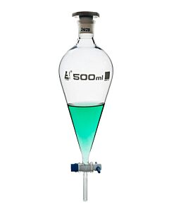 Eisco Labs Squibb Separating Funnel, 500ml - 24/29 Plastic Stopper, Ptfe Key Stopcock, Ungraduated - Borosilicate Glass - Eisco Labs