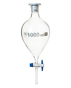 Eisco Labs Squibb Separating Funnel, 1000ml - 29/32 Plastic Stopper, Ptfe Key Stopcock, Ungraduated - Borosilicate Glass - Eisco Labs