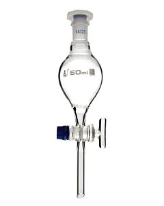 Eisco Labs Separating Funnel, 50ml - Pear Shaped - 14/23 Plastic Stopper, Glass Key Stopcock, Stem With Cone - Borosilicate Glass - Eisco Labs