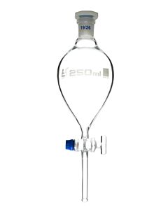 Eisco Labs Separating Funnel, 250ml - Pear Shaped - 19/26 Plastic Stopper, Glass Key Stopcock, Stem With Cone - Borosilicate Glass - Eisco Labs
