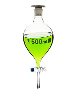Eisco Labs Separating Funnel, 500ml - Pear Shaped - 24/29 Plastic Stopper, Glass Key Stopcock, Stem With Cone - Borosilicate Glass - Eisco Labs