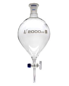 Eisco Labs Separating Funnel, 2000ml - Pear Shaped - 29/32 Plastic Stopper, Glass Key Stopcock, Stem With Cone - Borosilicate Glass - Eisco Labs