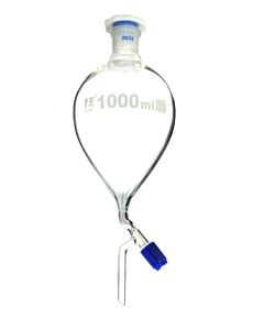 Eisco Labs Separating Funnel, 1000ml - Pressure Equalizing, Pear Shaped - 29/32 Plastic Stopper, Rotaflow Stopcock - Borosilicate Glass - Eisco Labs
