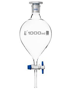 Eisco Labs Separating Funnel, 1000ml - Pressure Equalizing, Pear Shaped - 29/32 Plastic Stopper, Ptfe Key Stopcock - Borosilicate Glass - Eisco Labs