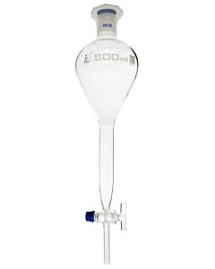 Eisco Labs Gilson Separating Funnel, 500ml - Glass Stopcock - Plastic Stopper, Socket Size 29/32 - Borosilicate Glass - Eisco Labs