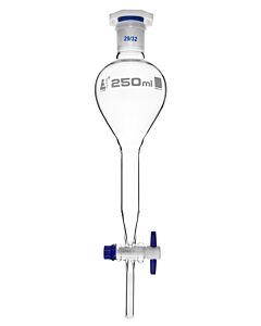 Eisco Labs Gilson Separating Funnel, 250ml - Ptfe Key Stopcock - Plastic Stopper, Socket Size 29/32 - Borosilicate Glass - Eisco Labs