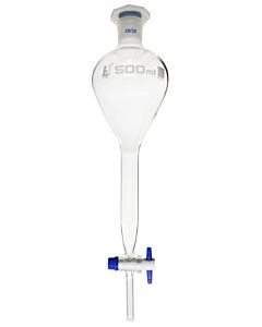Eisco Labs Gilson Separating Funnel, 500ml - Ptfe Key Stopcock - Plastic Stopper, Socket Size 29/32 - Borosilicate Glass - Eisco Labs