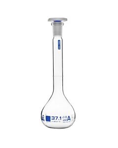 Eisco Labs Volumetric Flask, 37.1mL - Class A - Borosilicate Glass - 10/19 Polyethylene Stopper - Includes Calibration Certificate
