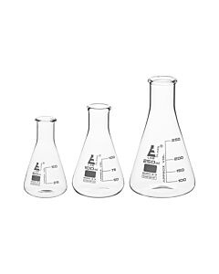 Eisco Labs Safety Pack Erlenmeyer Flask Set - 50ml, 100ml & 250ml - Narrow Neck, Borosilicate 3.3 Glass