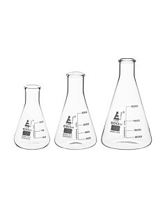 Eisco Labs Safety Pack Erlenmeyer Flask Set - 100, 250 & 500ml - Borosilicate Glass