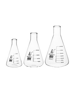 Eisco Labs Safety Pack Erlenmeyer Flask Set - 500ml, 1000ml & 2000ml - Narrow Neck, Borosilicate 3.3 Glass