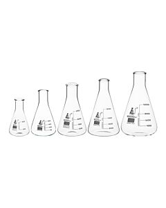 Eisco Labs Safety Pack Erlenmeyer Flask Set - 50ml, 150ml, 250ml, 500ml & 1000ml - Narrow Neck, Borosilicate 3.3 Glass