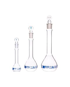 Eisco Labs Safety Pack Volumetric Flask Set - 10ml, 25ml & 50ml - Class A, ASTM -Borosilicate 3.3 Glass