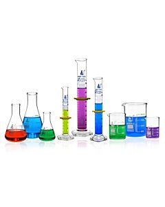Eisco Labs Safety Pack Mixed Glassware Set, 9 Pieces - Includes 3 Beakers, 3 Erlenmeyer Flasks & 3 ASTM, Class A Measuring Cylinders - Borosilicate 3.3 Glass
