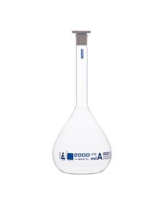 Eisco Labs Volumetric Flask, 2000ml - Class A, ASTM - Polypropylene Stopper - Blue Graduation - Borosilicate Glass