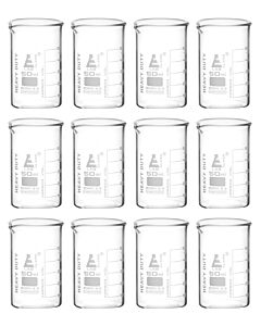 Eisco Labs 12PK Heavy Duty Beakers, 50ml - 5mm Thick, Uniform Walls - Superior Durability & Chemical Resistance - White Graduations - Borosilicate 3.3 Glass - Eisco Labs