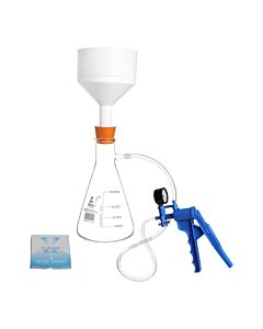 Eisco Labs Vacuum Filtration Kit - Includes 1000mL Filtering Flask, Vacuum Pump, Buchner Funnel, Filter Papers, Rubber Tubing, Stopper