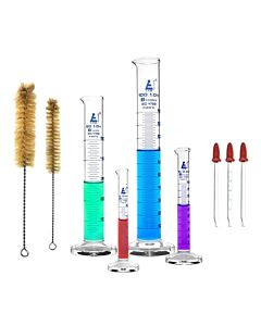 Eisco Labs Safety Pack Measuring Cylinder Set with 3 Droppers & 2 Cleaning Brushes - 5ml, 10ml, 50ml & 100ml - Class B