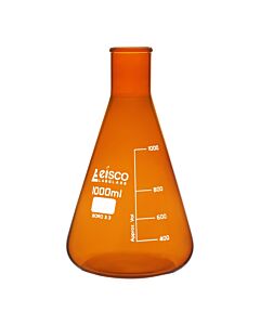 Eisco Labs Erlenmeyer Flask, Amber, 1000mL - Narrow Neck - Borosilicate Glass