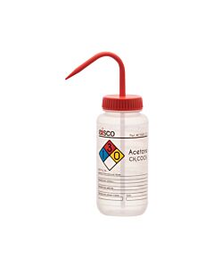 Eisco Labs Performance Plastic Wash Bottle, Acetone, 500 ml - Labeled (4 Color)