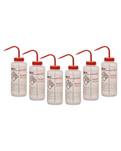 Eisco Labs 6PK Performance Plastic Wash Bottle, Acetone, 1000 ml - Labeled (2 Color)