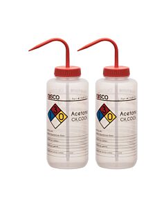 Eisco Labs 2PK Performance Plastic Wash Bottle, Acetone, 1000 ml - Labeled (4 Color)