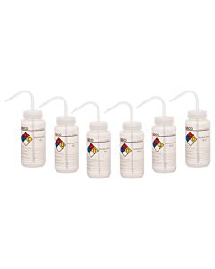 Eisco Labs 6PK Performance Plastic Wash Bottle, Distilled Water, 500 ml - Labeled (4 Color)