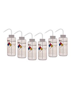 Eisco Labs 6PK Performance Plastic Wash Bottle, Distilled Water, 1000 ml - Labeled (4 Color)