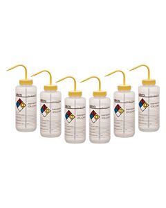 Eisco Labs 6PK Performance Plastic Wash Bottle, Isopropanol, 1000 ml - Labeled (4 Color)