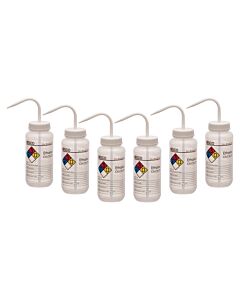 Eisco Labs 6PK Performance Plastic Wash Bottle, Ethanol, 500 ml - Labeled (4 Color)