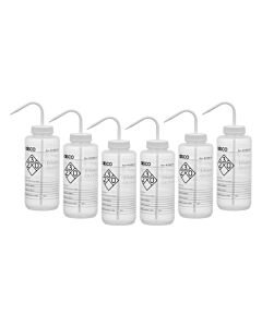 Eisco Labs 6PK Performance Plastic Wash Bottle, Ethanol, 1000 ml - Labeled (2 Color)
