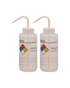 Eisco Labs 2PK Performance Plastic Wash Bottle, Ethanol, 1000 ml - Labeled (4 Color)