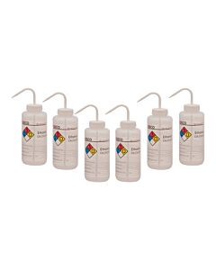 Eisco Labs 6PK Performance Plastic Wash Bottle, Ethanol, 1000 ml - Labeled (4 Color)