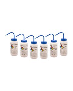 Eisco Labs 6PK Performance Plastic Wash Bottle, Sodium Hypochlorite (Bleach), 500 ml - Labeled (4 Color)