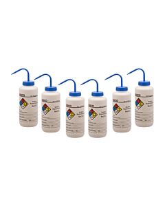 Eisco Labs 6PK Performance Plastic Wash Bottle, Sodium Hypochlorite (Bleach), 1000 ml - Labeled (4 Color)