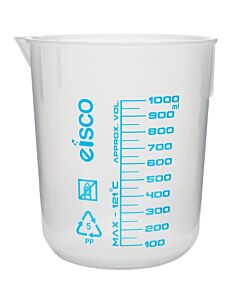Eisco Labs Premium 1000mL Beaker - Polypropylene Plastic, Blue Screen Printed, 50mL Graduations (Discontinued)