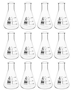 Eisco Labs 12PK Erlenmeyer Flasks, 100mL - Narrow Neck - Borosilicate Glass