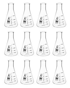 Eisco Labs 12PK Erlenmeyer Flasks, 250mL - Narrow Neck - Borosilicate Glass