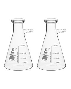 Eisco Labs 2PK Filtering Flask, 250mL - Borosilicate Glass - Conical Shape, with Integral Side Arm - White Graduations