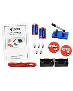 Eisco Labs Basic Beginner Circuit Kit For Teaching Series and Parallel Circuits- Switch, (2) D Batteries w/ Holders, (2) Light Holders, (5) Bulbs, Bulk Wire