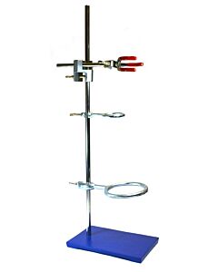 Eisco Labs 6 Piece Set - Rectangular Retort Stand, Rod, Clamp & Ring Set - 10"x9" Steel Base, 23.6" Stainless Steel Rod, 2 Steel Support Rings, 3-Pronged Dual Adjusting Clamp - Eisco Labs