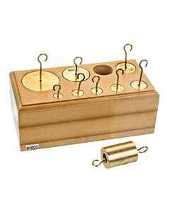 Eisco Labs Hooked Brass Weights, Set of 9 weights, 10-1000g in wooden block