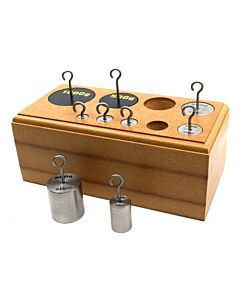 Eisco Labs Hooked Weights Set, Stainless Steel, 9 Pieces - Metric Grams, 10-1000 grams - Includes Wooden Storage Block - Eisco Labs