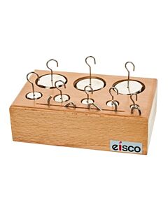 Eisco Labs Brass Weight Set - 8 Weights & 3 Spare Hooks - With Wooden Storage Block